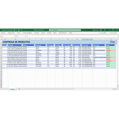 Planilha Excel Controle De Produtos 8018